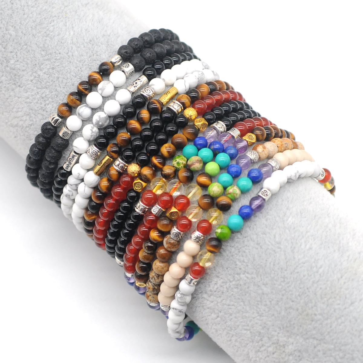 CGB967 White Howlite With 7 Chakra Stretch Bracelet Round 4mm