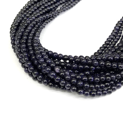 CGS17 Blue Goldstone Beads Smooth Round 4mm 15" Strand