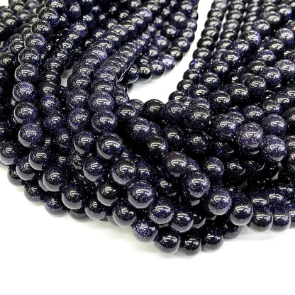 CGS19 Blue Goldstone Beads Smooth Round 8mm 15" Strand