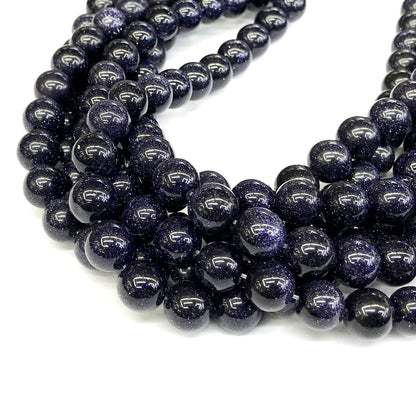 CGS20 Blue Goldstone Beads Smooth Round 10mm 15" Strand