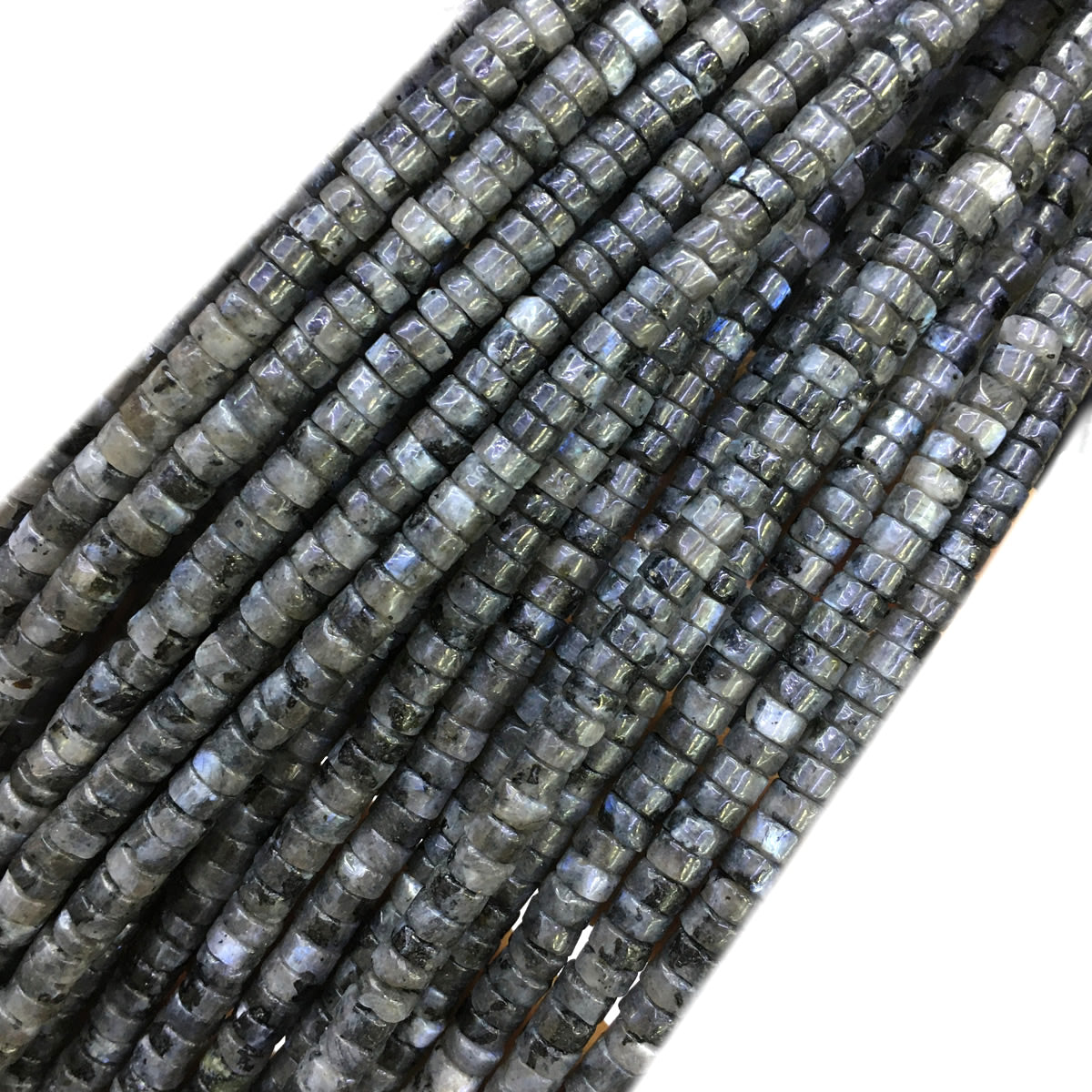 CHS04 Black Labradorite Beads Smooth Heishi 2x4mm 15" Strand