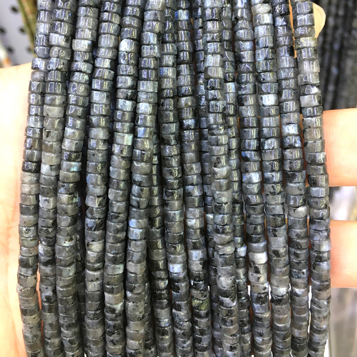 CHS04 Black Labradorite Beads Smooth Heishi 2x4mm 15" Strand