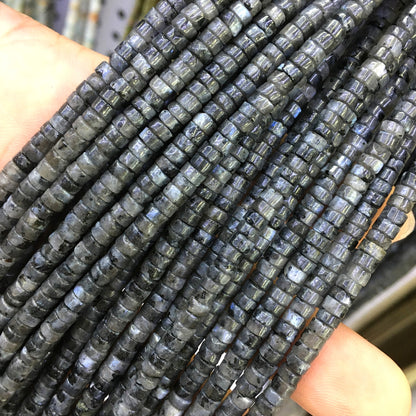 CHS04 Black Labradorite Beads Smooth Heishi 2x4mm 15" Strand