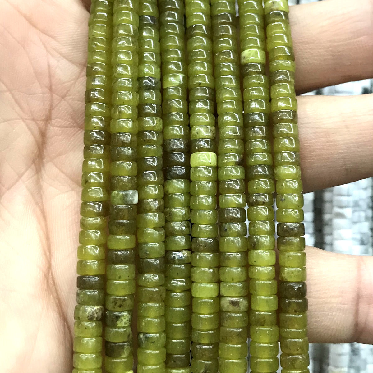 CHS16 Olive Jade Beads Smooth Heishi 2x4mm 15" Strand