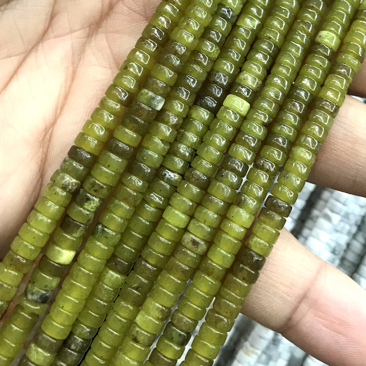 CHS16 Olive Jade Beads Smooth Heishi 2x4mm 15" Strand