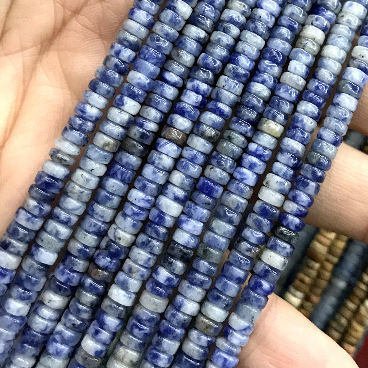 CHS18 Blue Spot Stone Beads Smooth Heishi 2x4mm 15" Strand