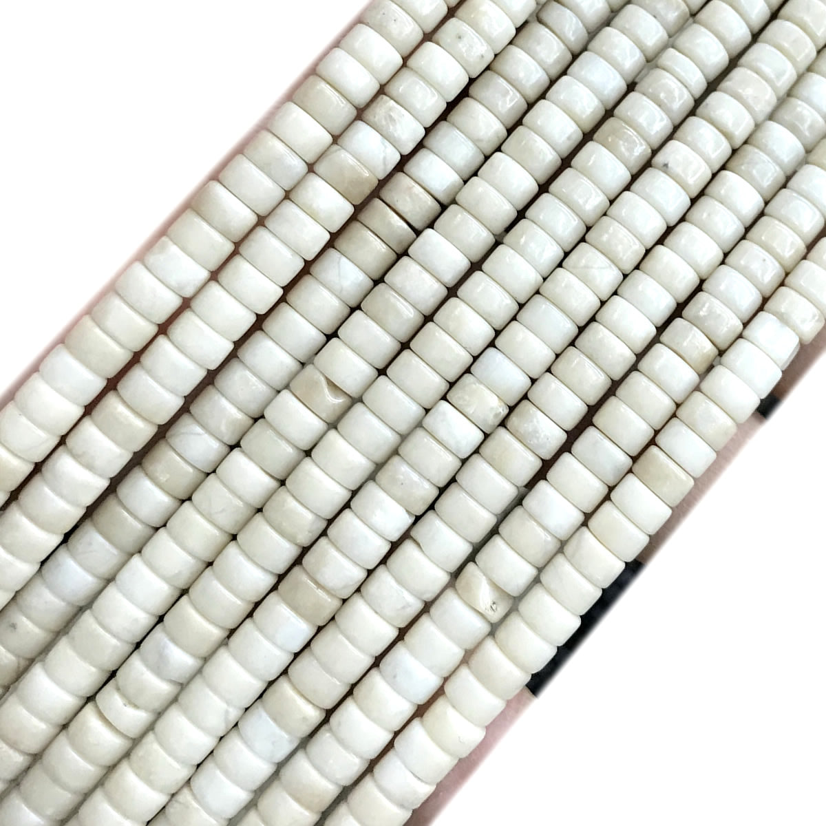 CHS20 White Fossil Jasper Beads Smooth Heishi 2x4mm 15" Strand