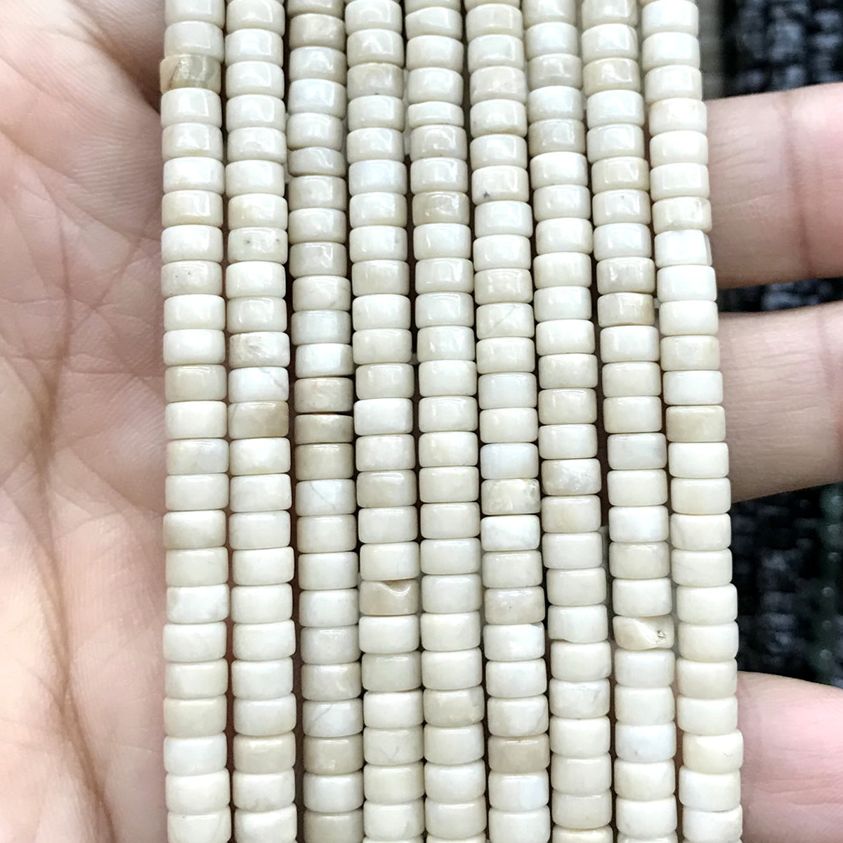 CHS20 White Fossil Jasper Beads Smooth Heishi 2x4mm 15" Strand