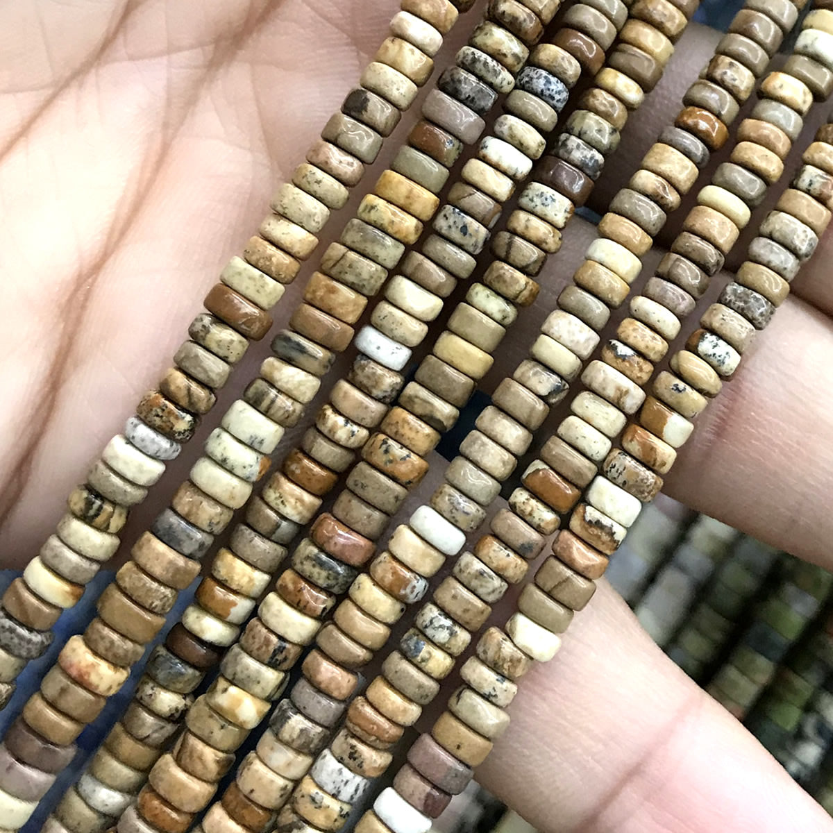 CHS21 Picture Jasper Beads Smooth Heishi 2x4mm 15" Strand