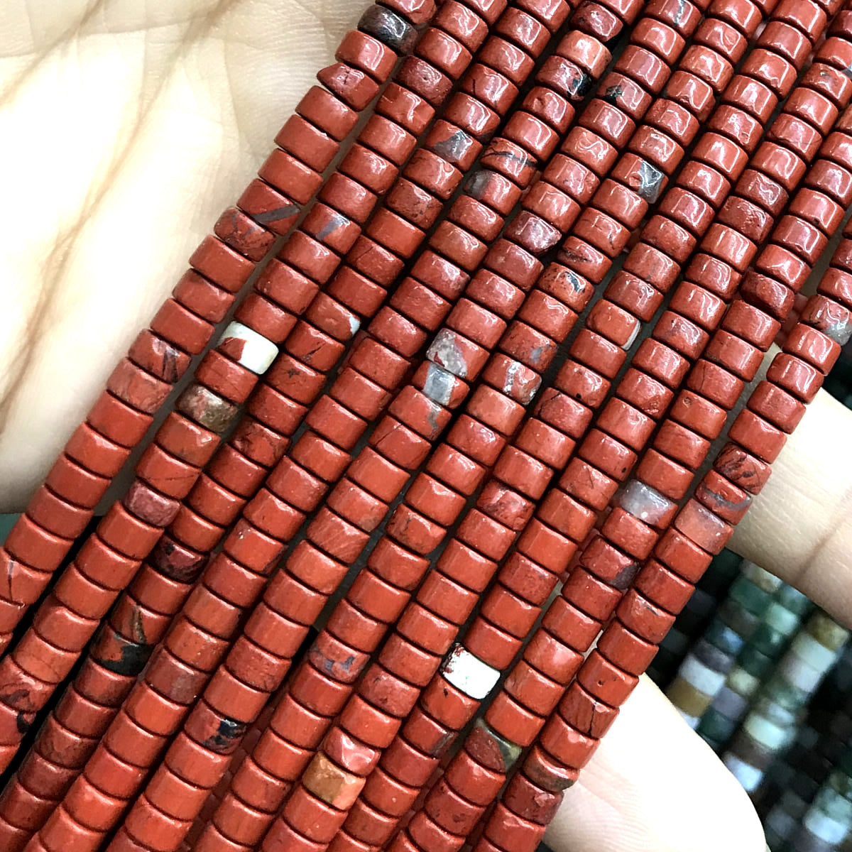 CHS24 Red Jasper Beads Smooth Heishi 2x4mm 15" Strand