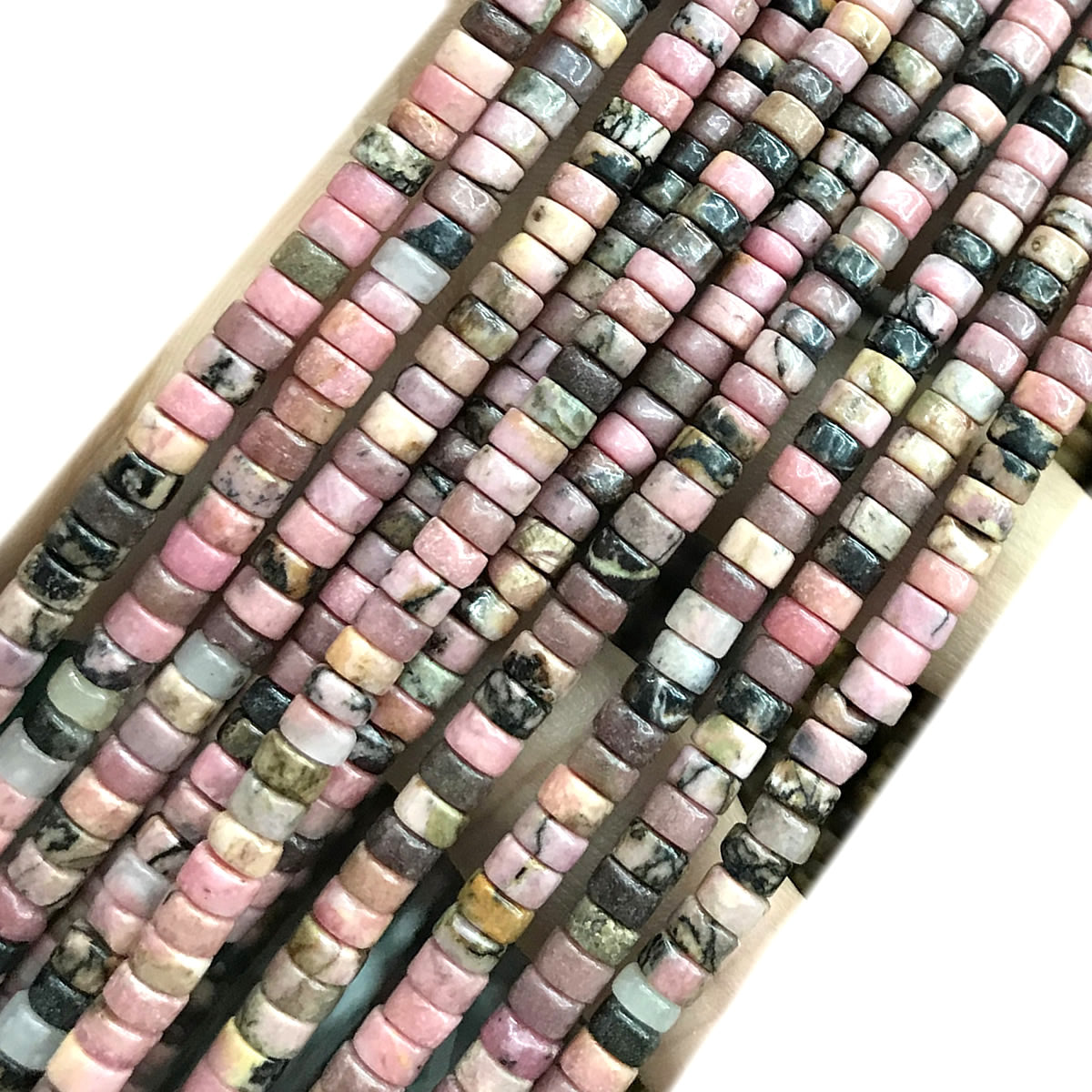 CHS26 Rhodonite Gemstone Beads Smooth Heishi 2x4mm 15" Strand