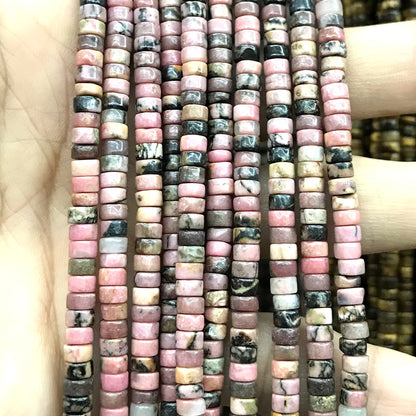 CHS26 Rhodonite Gemstone Beads Smooth Heishi 2x4mm 15" Strand