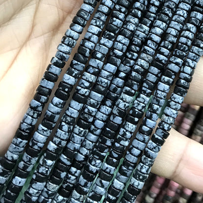 CHS30 Snowflake Obsidian Beads Smooth Heishi 2x4mm 15" Strand