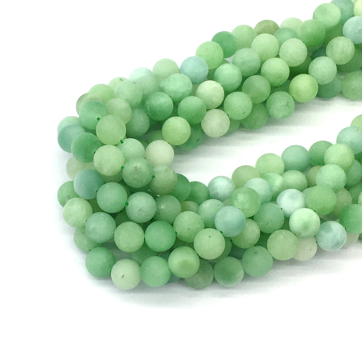 CJA166 Green Jade Beads Matte Round 8mm 15.5" Strand