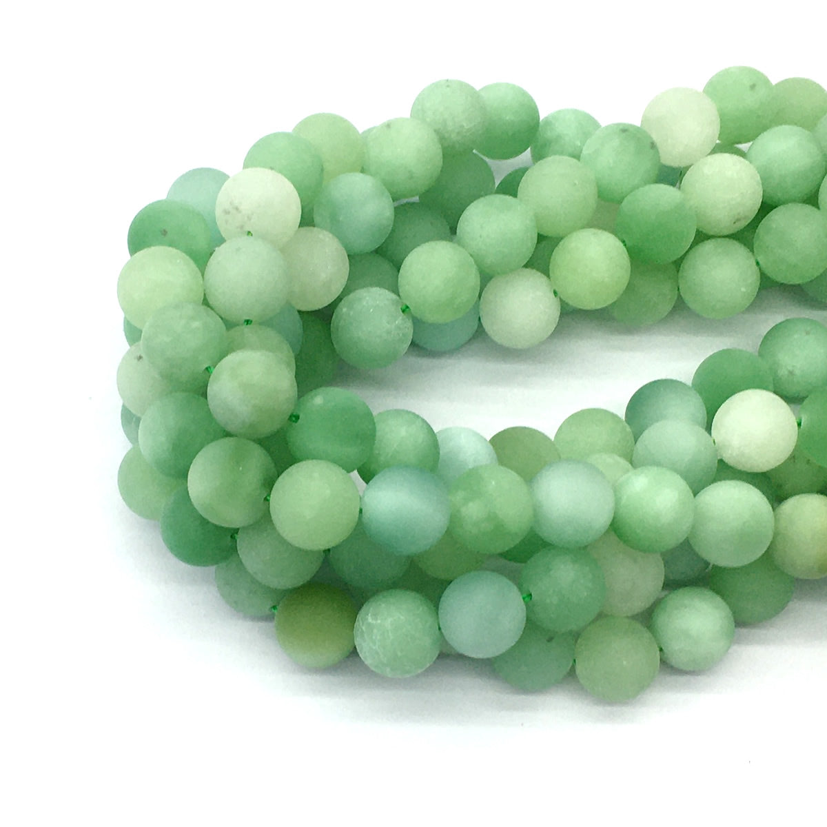 CJA167 Green Jade Beads Matte Round 10mm 15.5" Strand