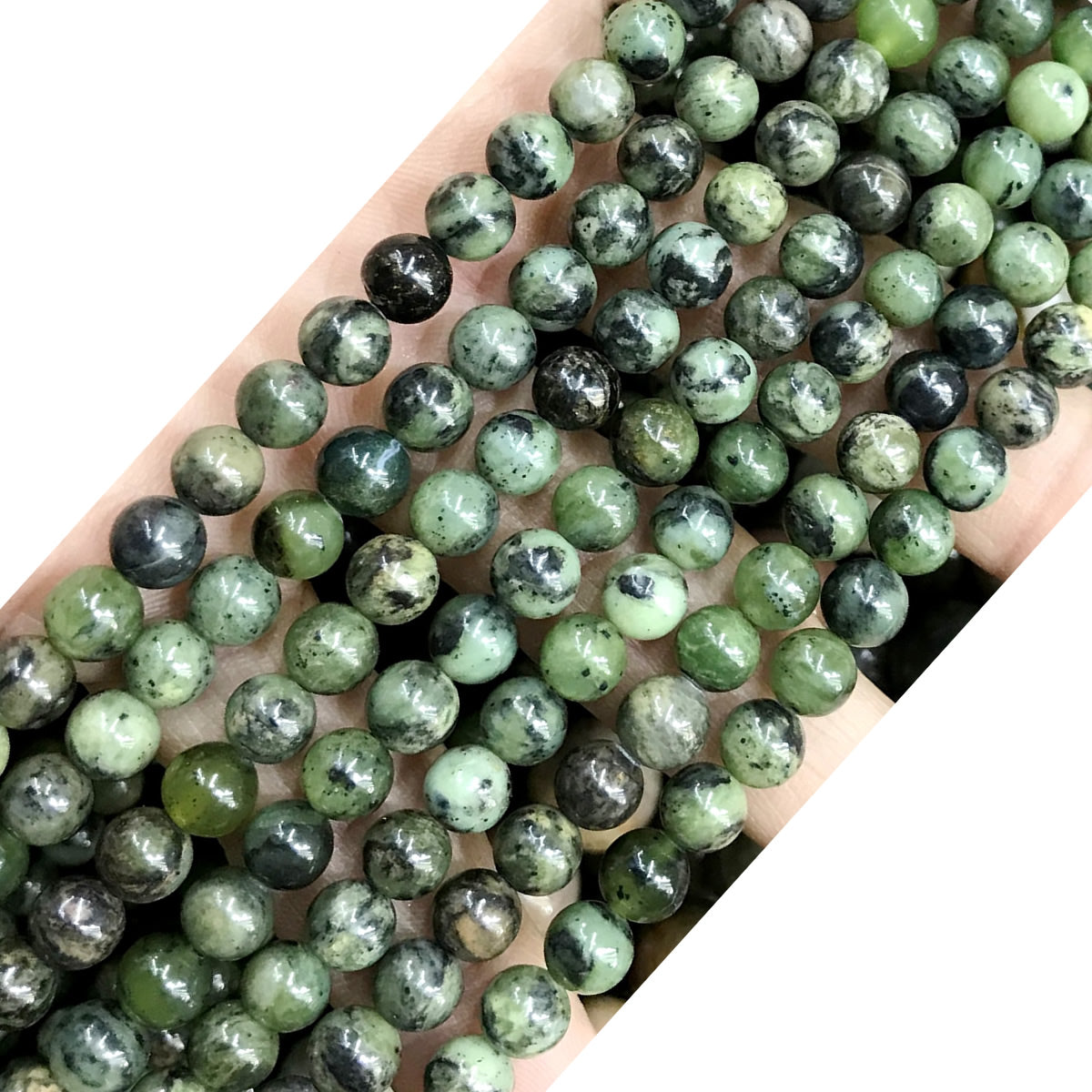 CJA170 Green Jade Beads Smooth Round 6mm 15" Strand