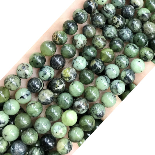 CJA171 Green Jade Beads Smooth Round 8mm 15" Strand