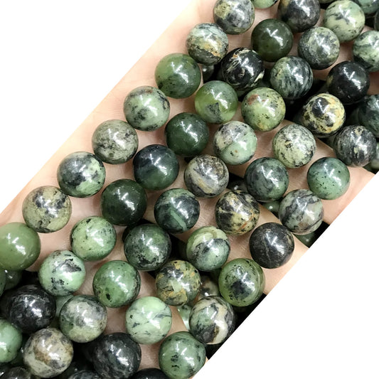 CJA172 Green Jade Beads Smooth Round 10mm 15" Strand