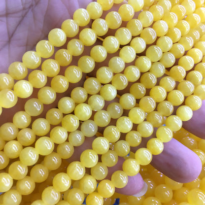 CJA184 Dyed Yellow Jade Beads Smooth Round 4mm 15" Strand