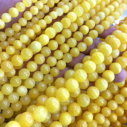 CJA184 Dyed Yellow Jade Beads Smooth Round 4mm 15" Strand