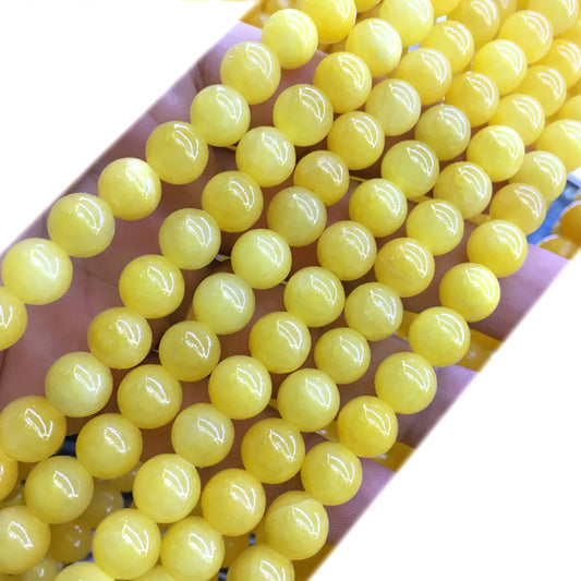 CJA186 Dyed Yellow Jade Beads Smooth Round 8mm 15" Strand