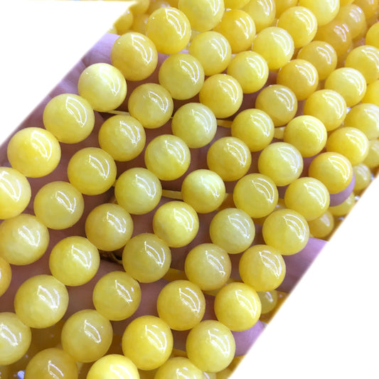 CJA187 Dyed Yellow Jade Beads Smooth Round 10mm 15" Strand