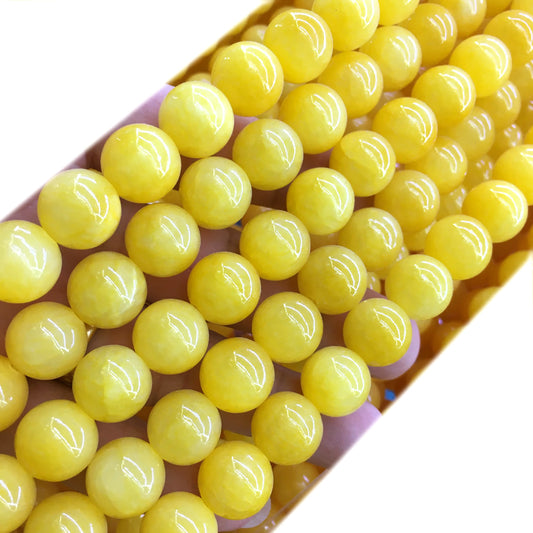 CJA188 Dyed Yellow Jade Beads Smooth Round 12mm 15" Strand