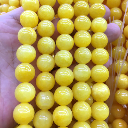 CJA188 Dyed Yellow Jade Beads Smooth Round 12mm 15" Strand