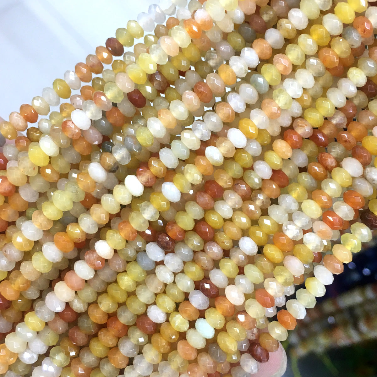 CAJ210 Golden Flower Jade Beads Faceted Rondelle 2x4mm 15" Strand