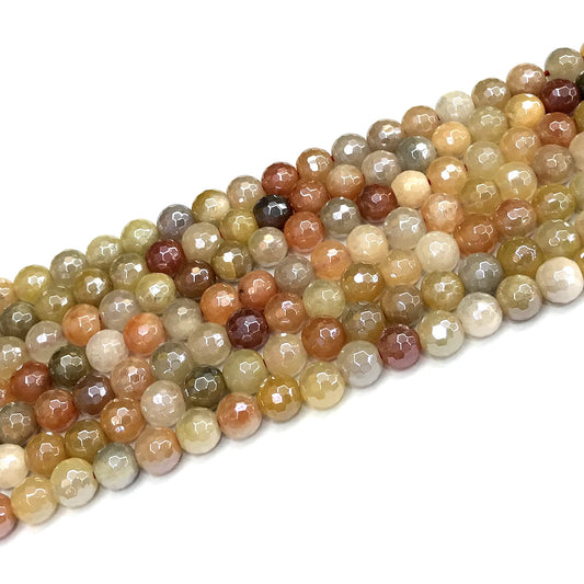 CJA216 Flower Jade Beads Electroplated Faceted Round 6mm 15" Strand