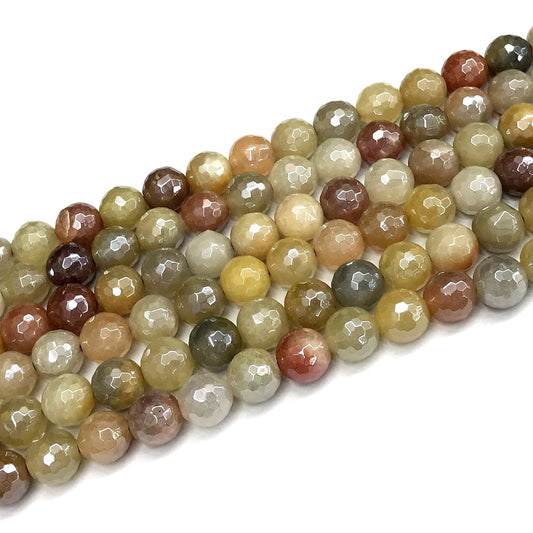 CJA217 Flower Jade Beads Electroplated Faceted Round 8mm 15" Strand