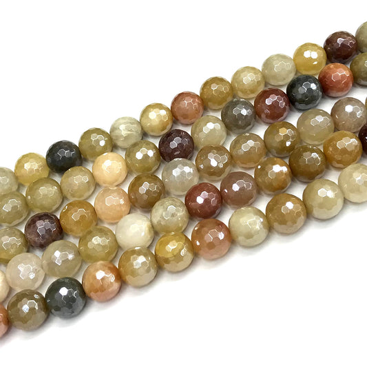 CJA218 Flower Jade Beads Electroplated Faceted Round 10mm 15" Strand