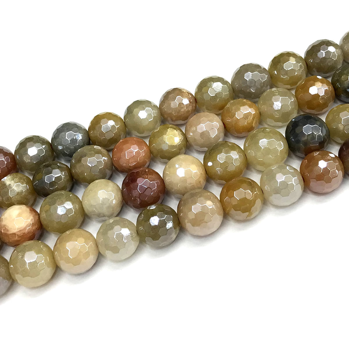 CJA219 Flower Jade Beads Electroplated Faceted Round 12mm 15" Strand