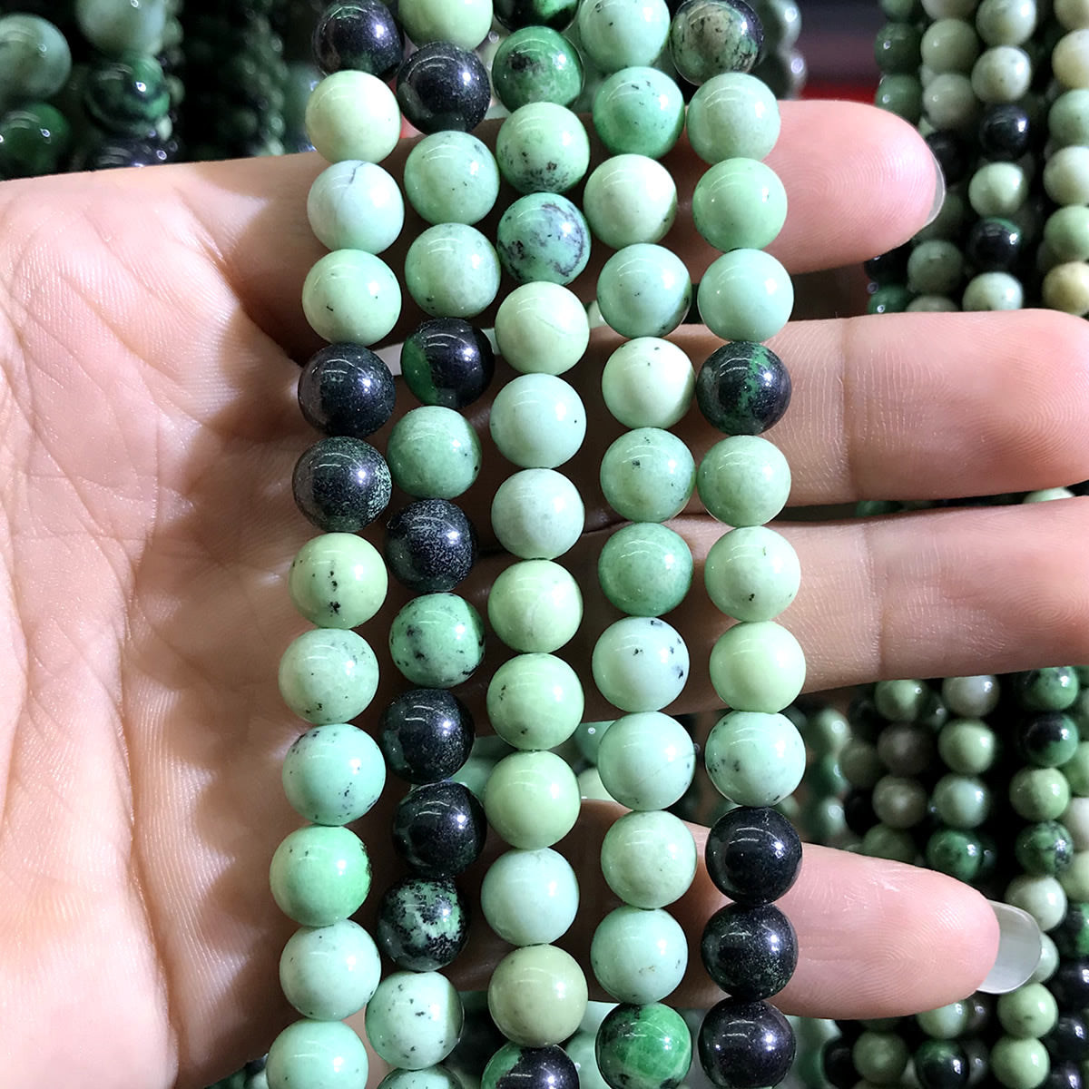 CJA222 Transvaal Jade Beads Smooth Round 8mm 15" Strand