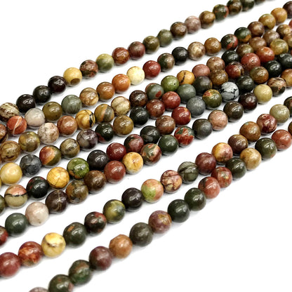 CJP349 Picasso Jasper Beads Smooth Round 4mm 15" Strand