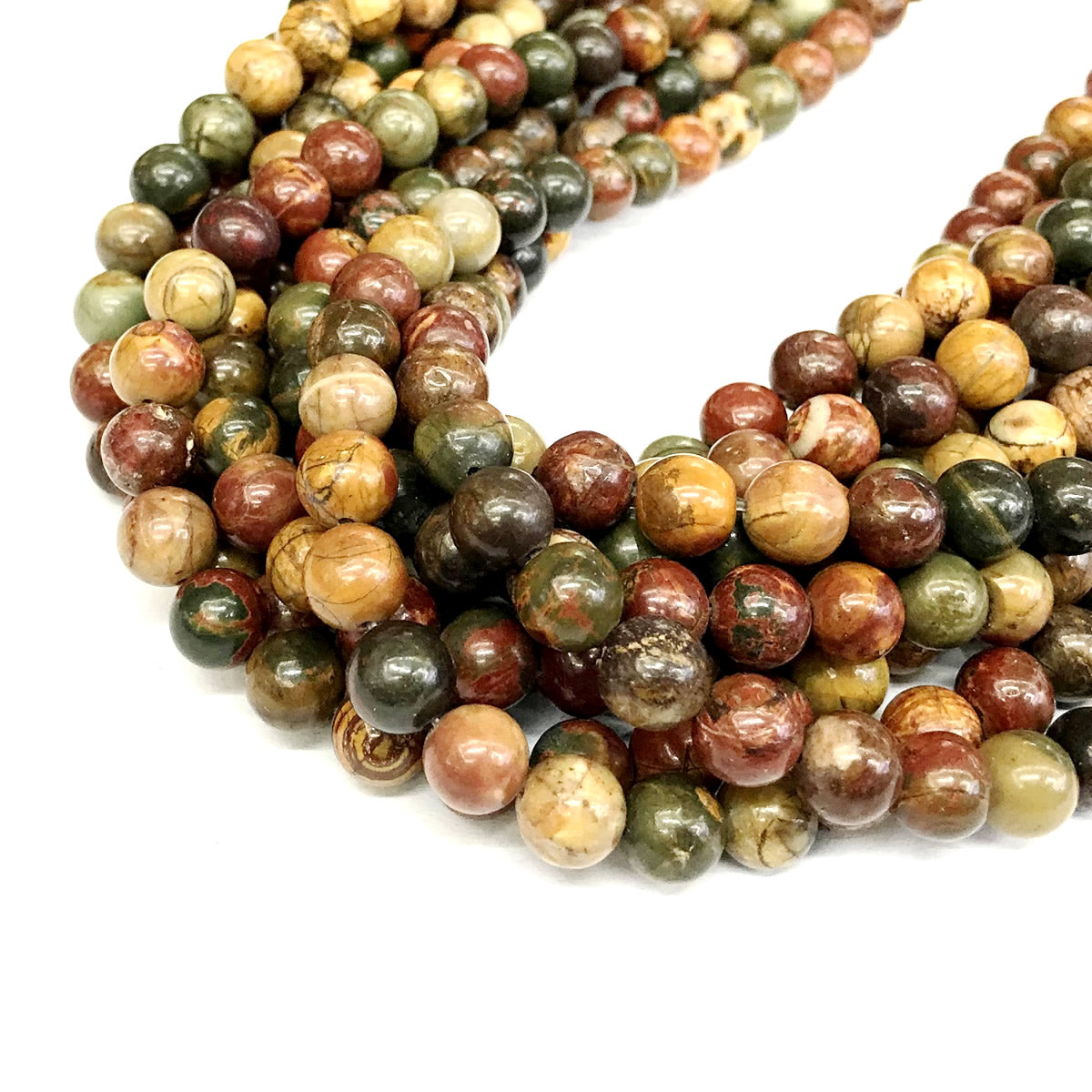 CJP350 Picasso Jasper Beads Smooth Round 6mm 15" Strand