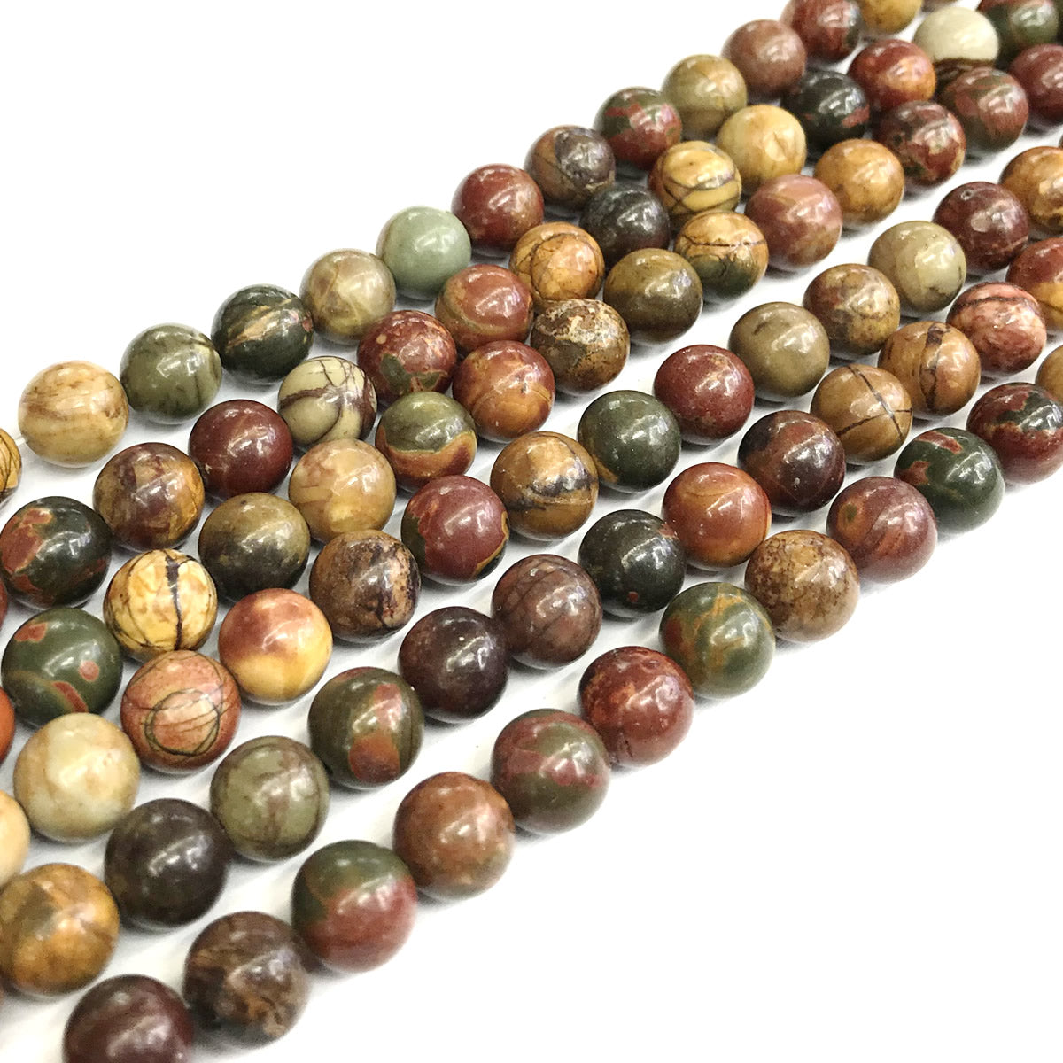 CJP351 Picasso Jasper Beads Smooth Round 8mm 15" Strand