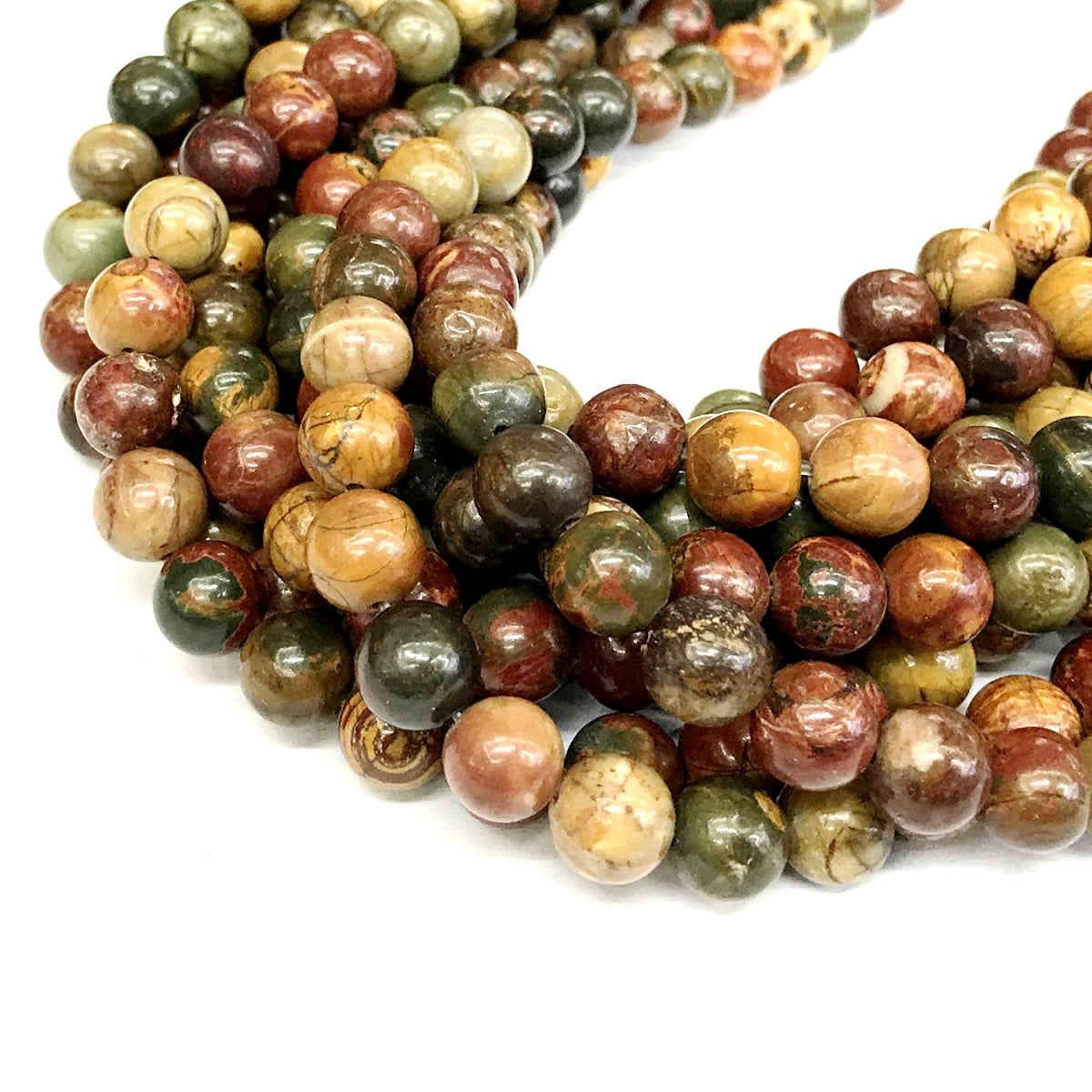 CJP351 Picasso Jasper Beads Smooth Round 8mm 15" Strand