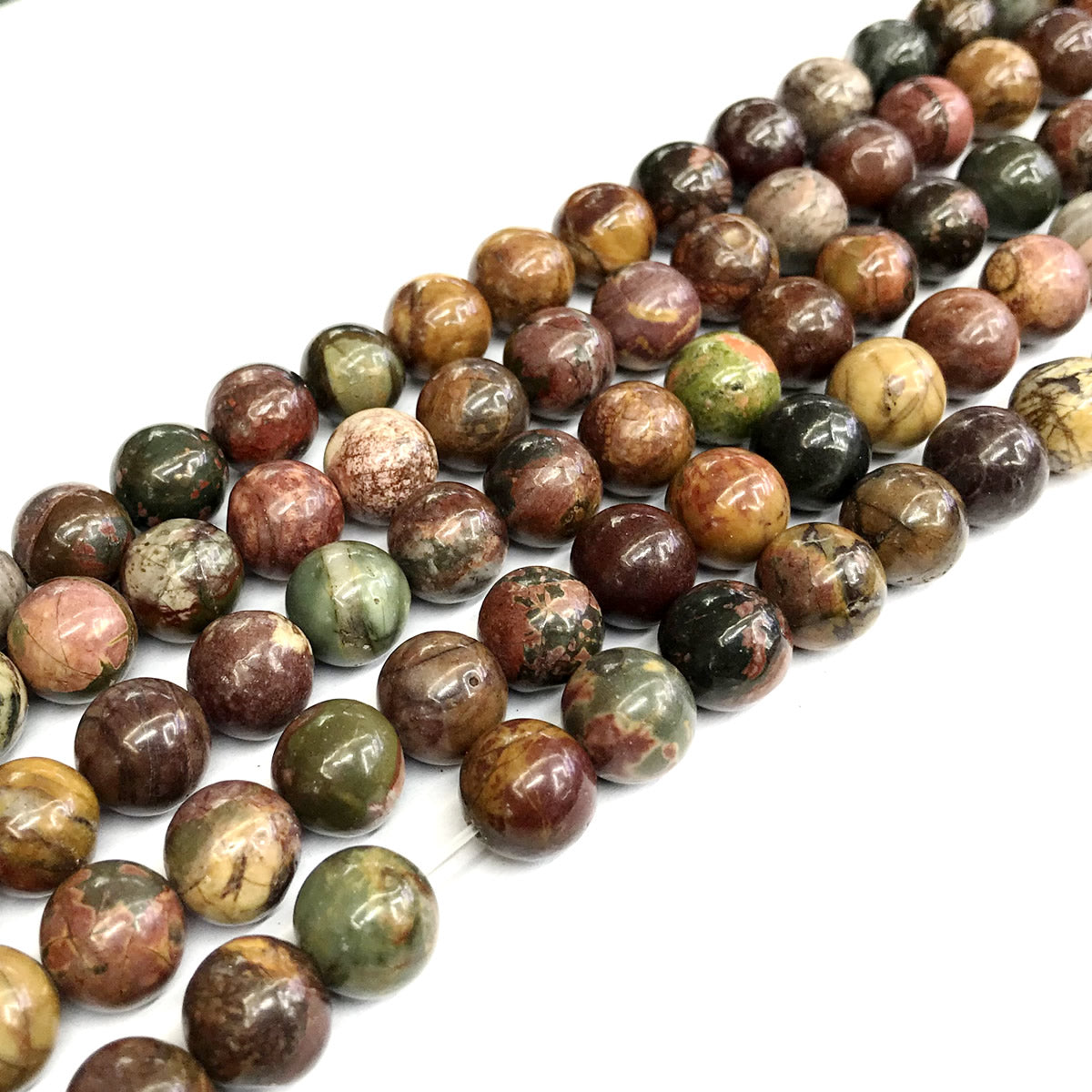 CJP352 Picasso Jasper Beads Smooth Round 10mm 15" Strand