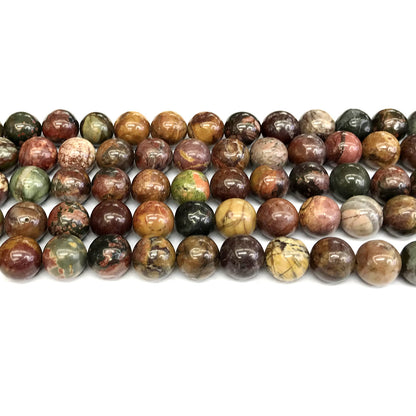 CJP352 Picasso Jasper Beads Smooth Round 10mm 15" Strand