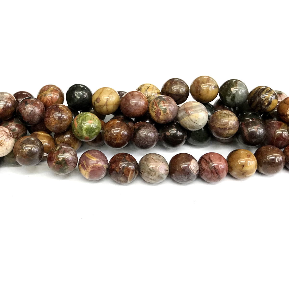 CJP352 Picasso Jasper Beads Smooth Round 10mm 15" Strand