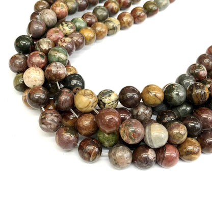 CJP352 Picasso Jasper Beads Smooth Round 10mm 15" Strand