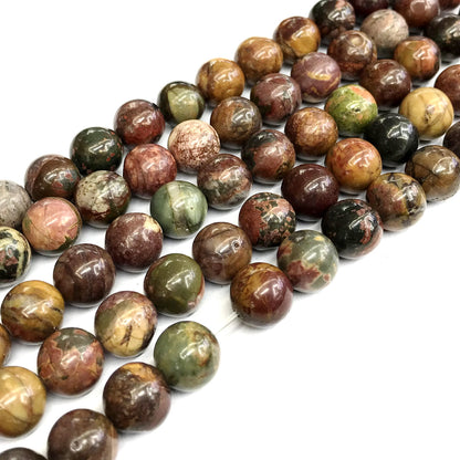 CJP353 Picasso Jasper Beads Smooth Round 12mm 15" Strand