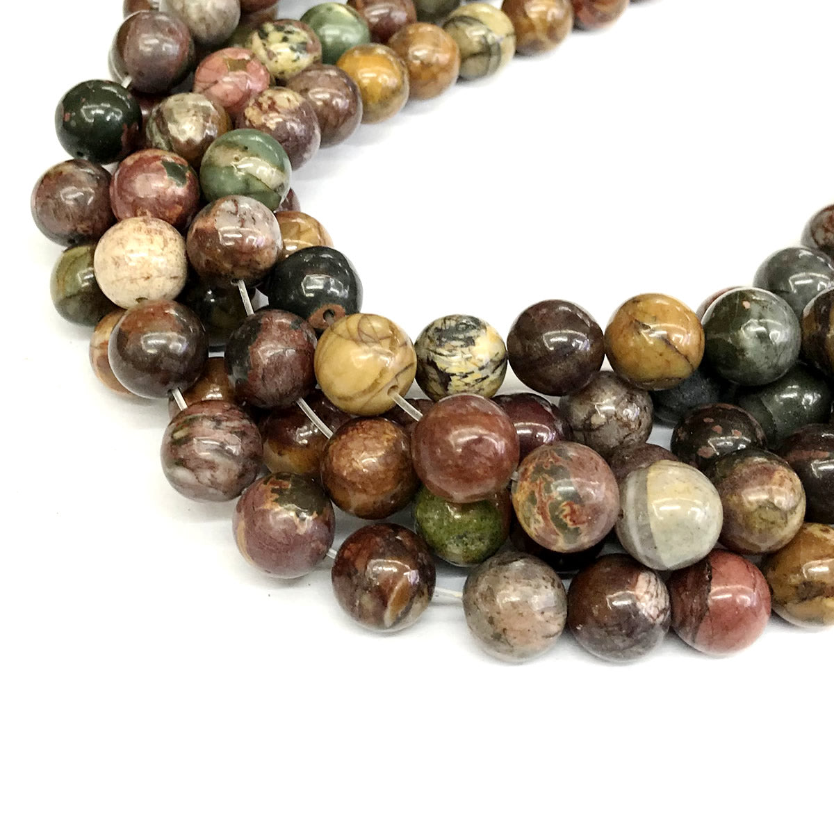 CJP353 Picasso Jasper Beads Smooth Round 12mm 15" Strand