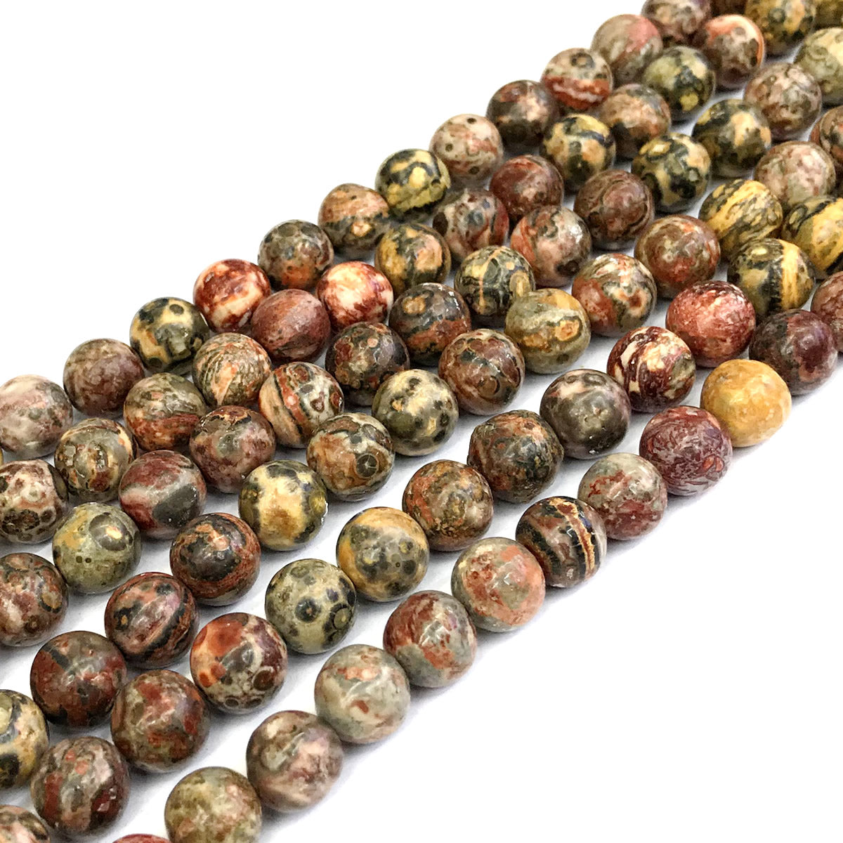 CJP359 Leopard Skin Jasper Beads Smooth Round 8mm 15" Strand