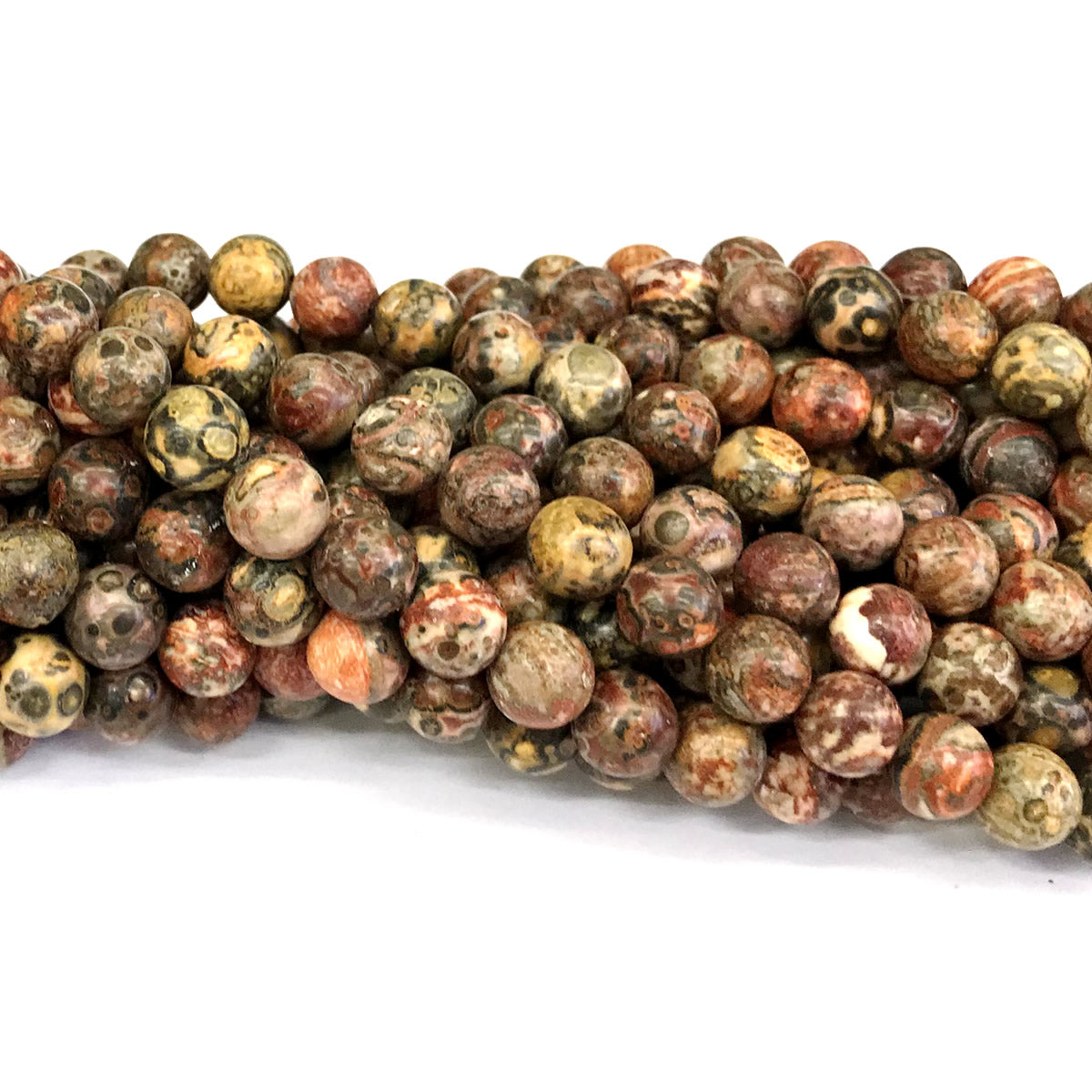 CJP359 Leopard Skin Jasper Beads Smooth Round 8mm 15" Strand