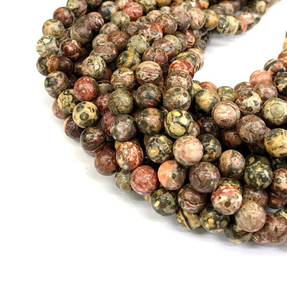 CJP359 Leopard Skin Jasper Beads Smooth Round 8mm 15" Strand