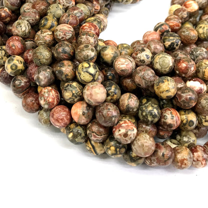 CJP360 Leopard Skin Jasper Beads Smooth Round 10mm 15" Strand