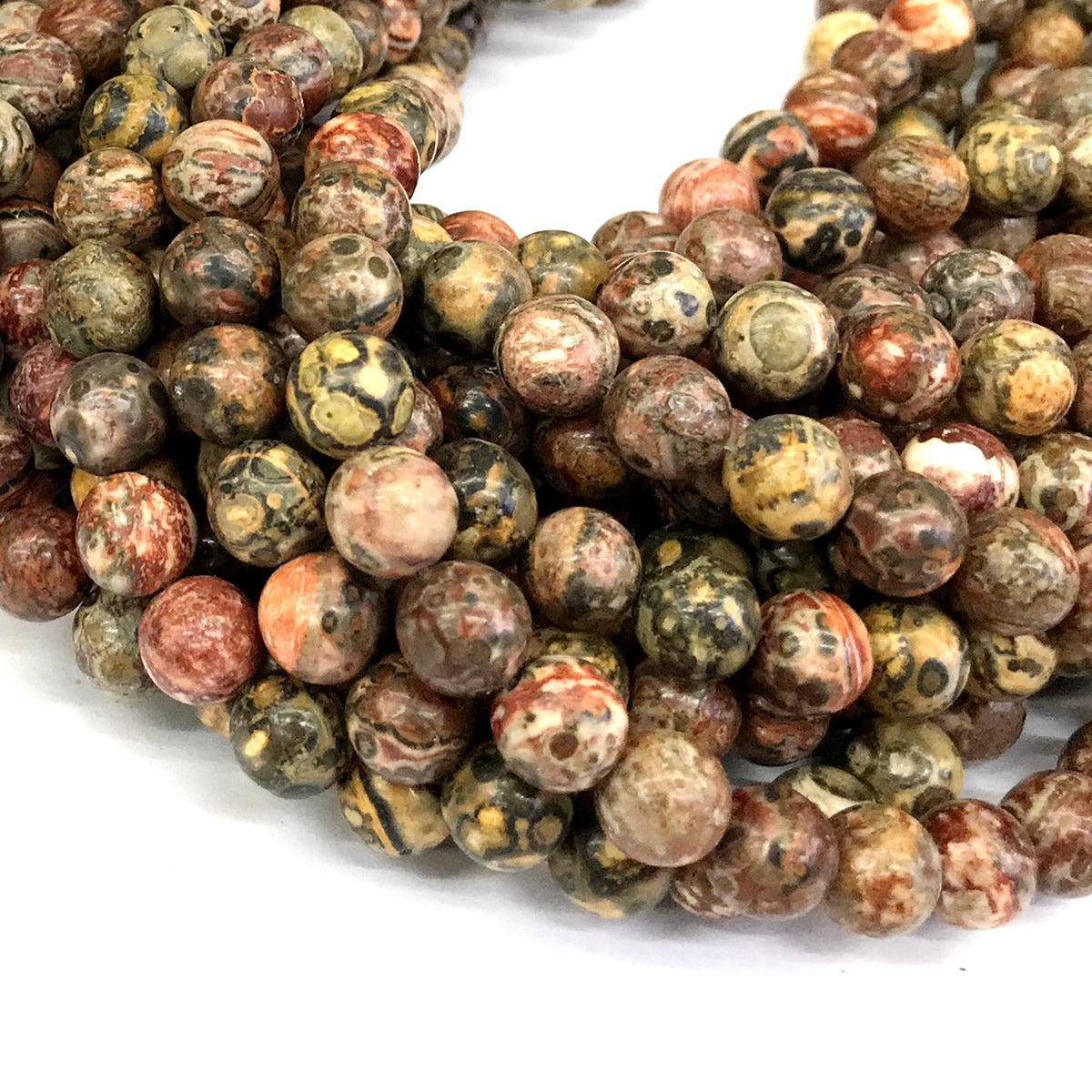 CJP361 Leopard Skin Jasper Beads Smooth Round 12mm 15" Strand