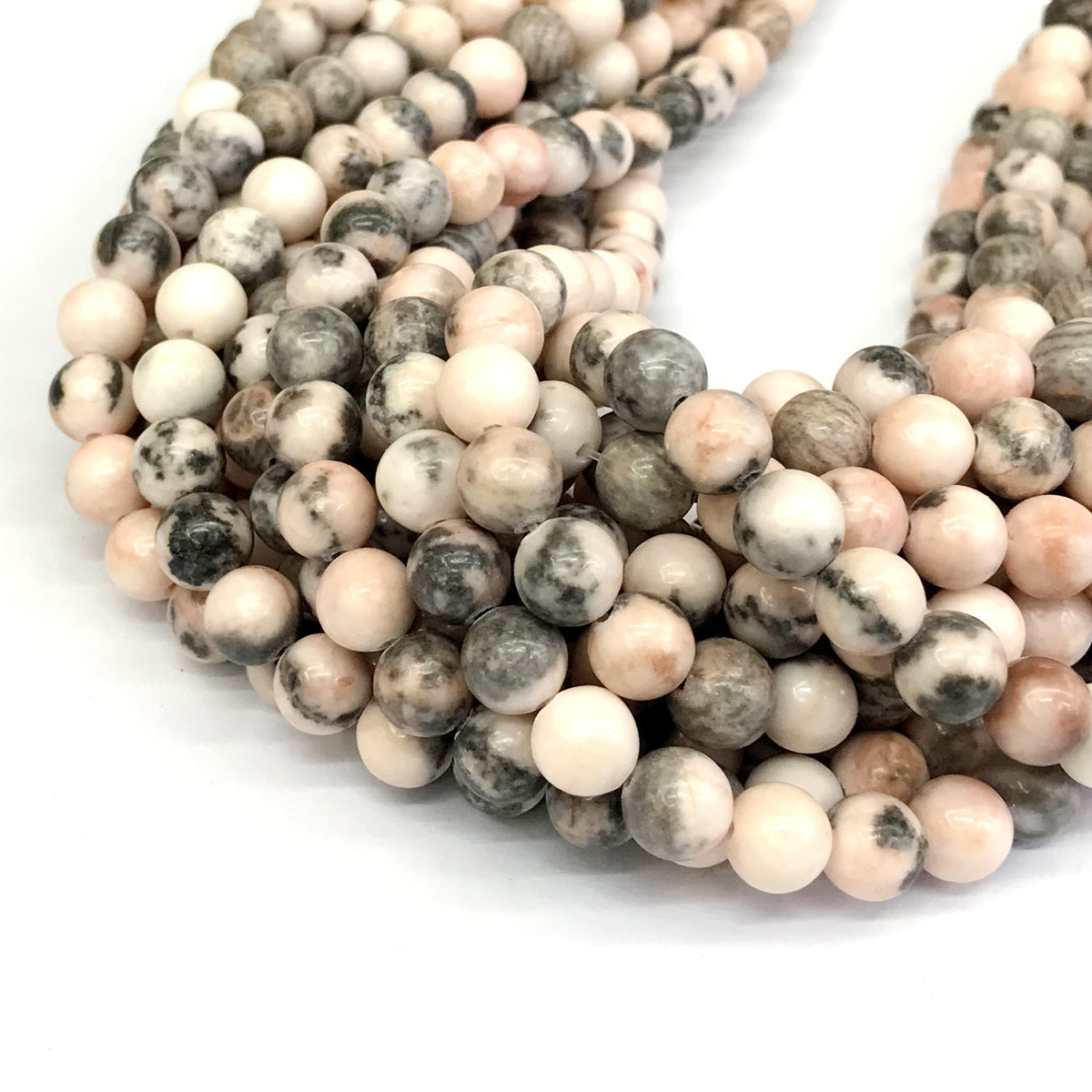 CJP367 Pink Zebra Jasper Beads Smooth Round 8mm 15" Strand